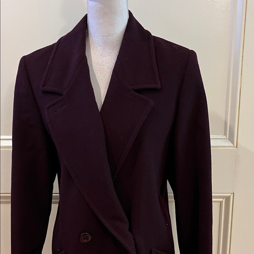 Chic Women's Double-Breasted Wool Coat - Deep Purple - Picture 2 of 11